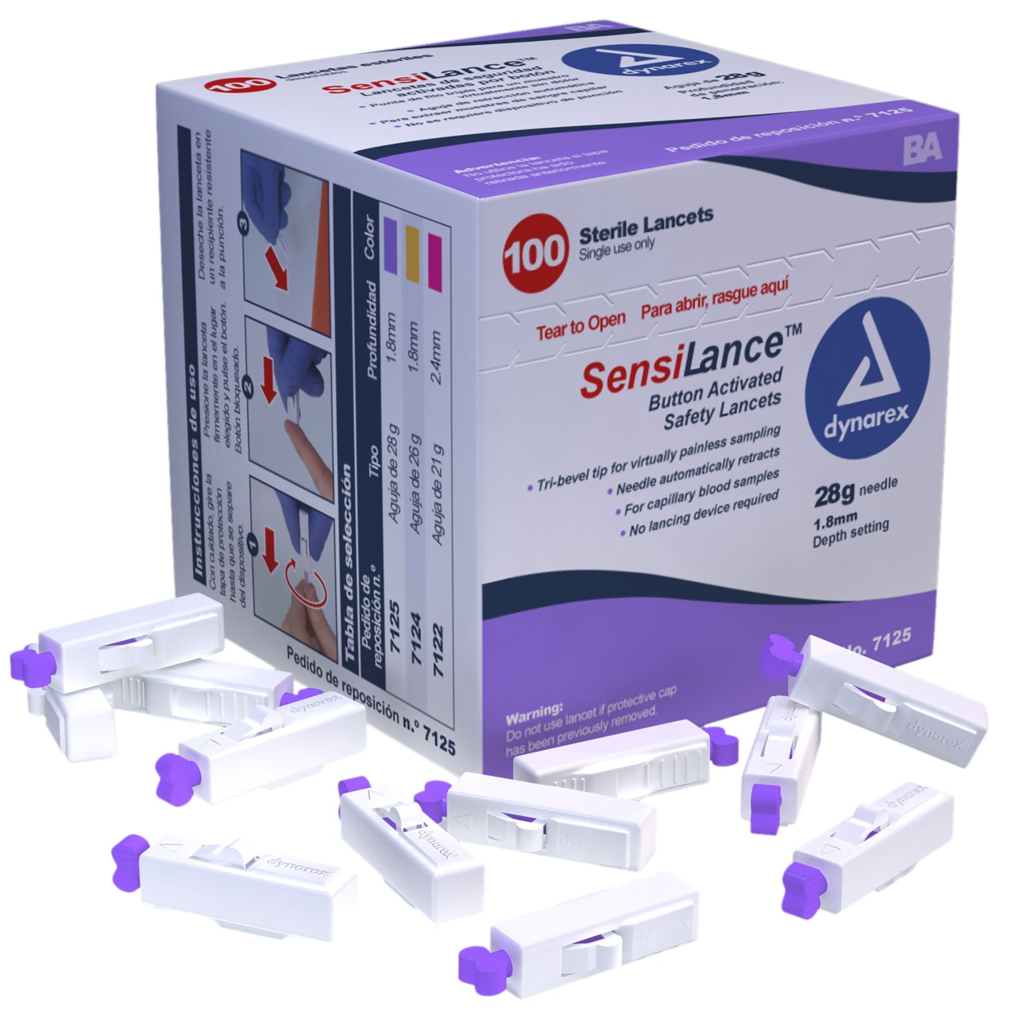 Dynarex - Safety Lancet SensiLance™ 28 Gauge Retractable Pressure Activated Finger [100/BX] (950463_BX)