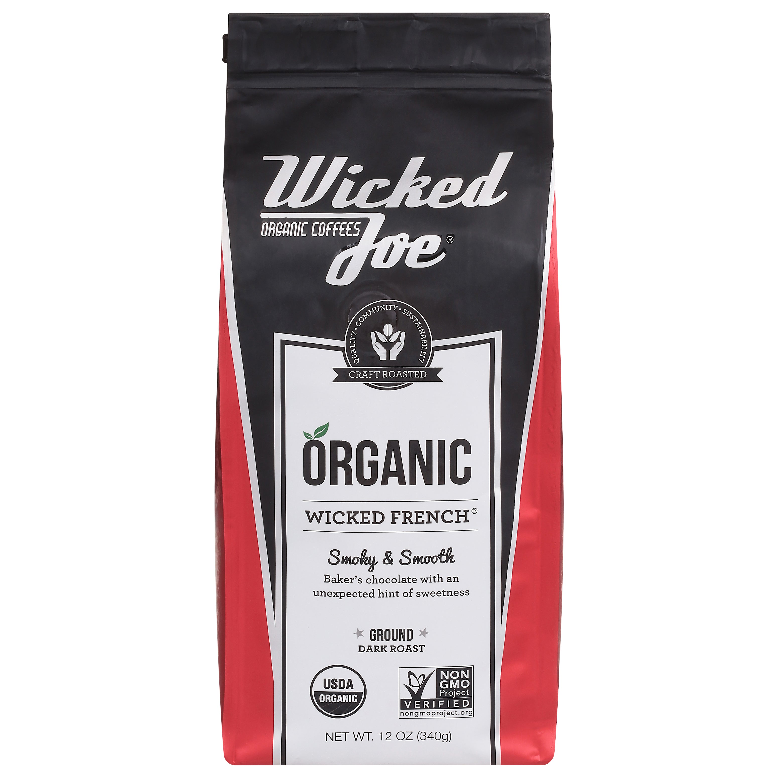 Wicked Joe Organic Dark Roast Ground Wicked French Coffee 12 oz - Case of 6