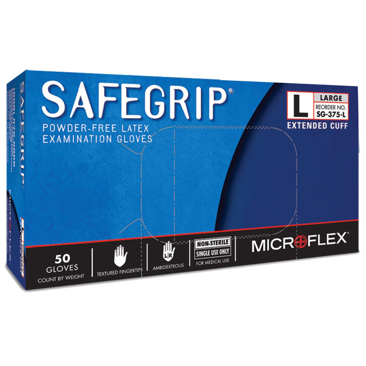 Microflex Medical - Exam Glove SafeGrip® Large NonSterile Latex Extended Cuff Length Textured Fingertips Blue Chemo Tested [50/BX]