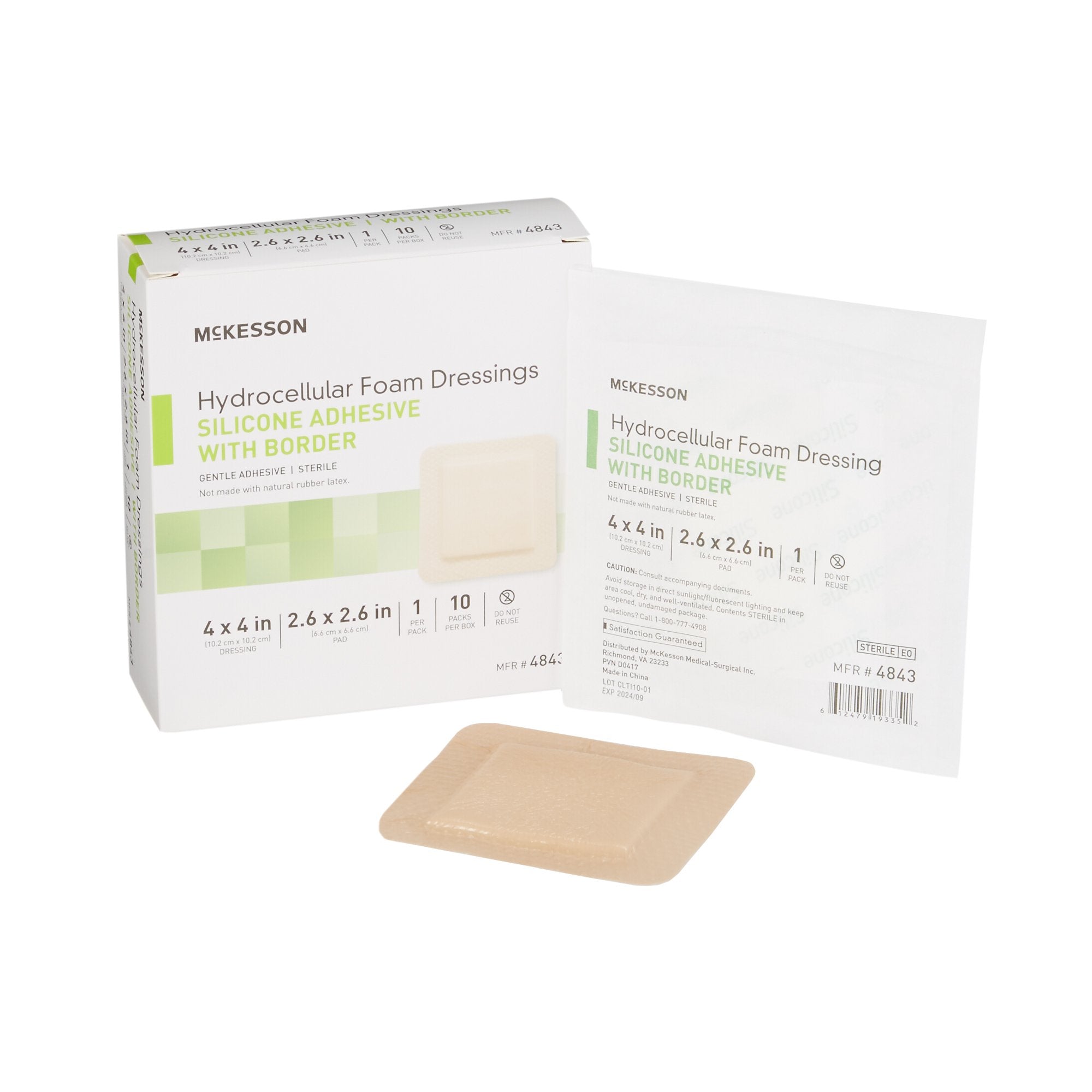 McKesson Brand - Foam Dressing McKesson 4 X 4 Inch With Border Film Backing Silicone Gel Adhesive Square Sterile [10/BX]