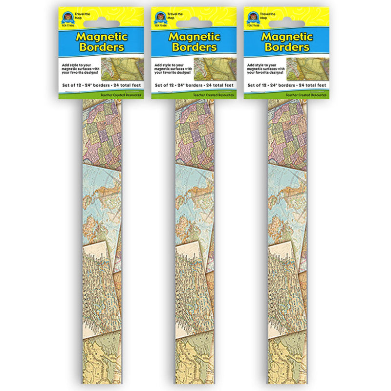 TEACHER CREATED RESOURCES - Travel the Map Magnetic Border, 24 Feet Per Pack, 3 Packs