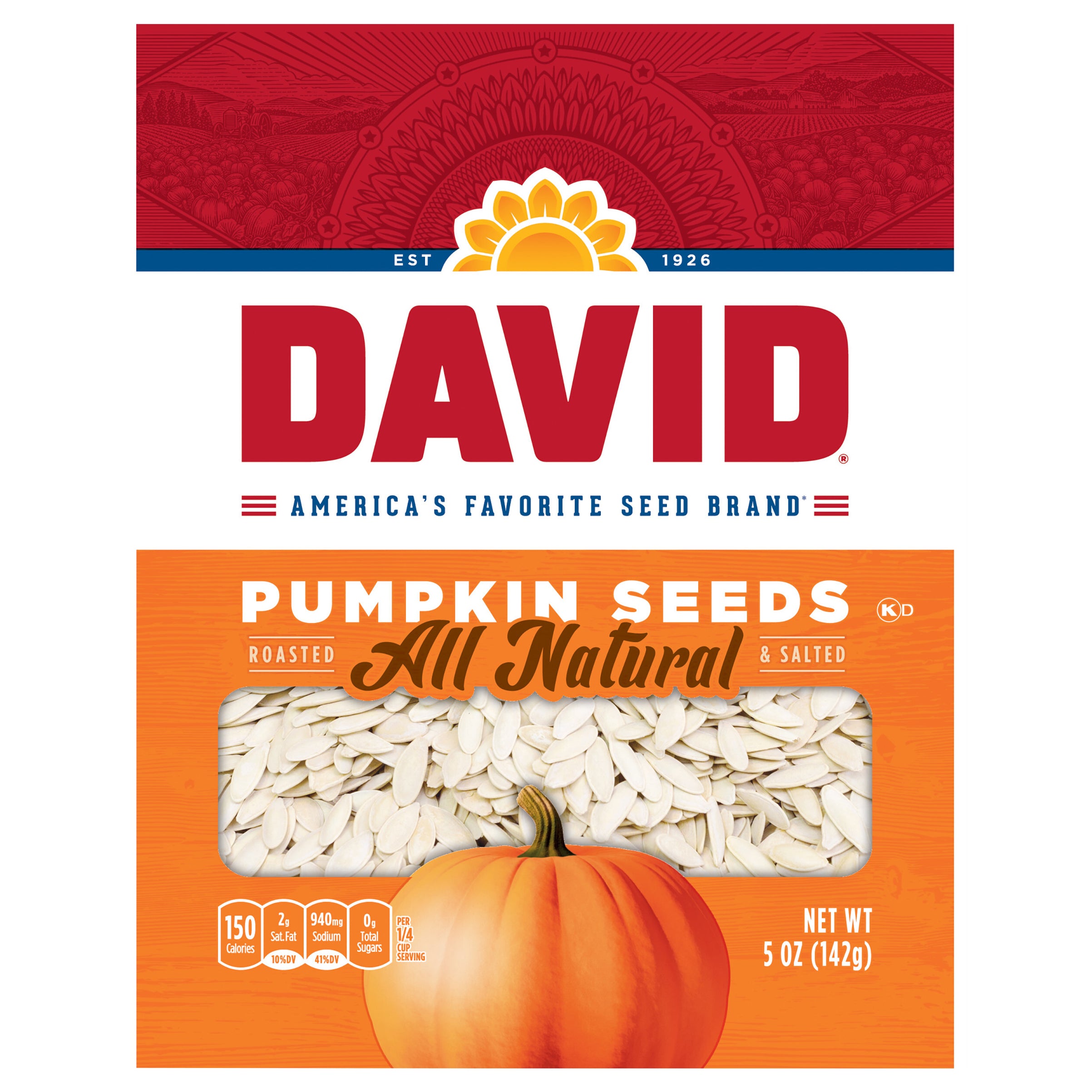 David Roasted and Salted Pumpkin Seeds, Keto Friendly Snack, 5 oz. Bag - Case of 12