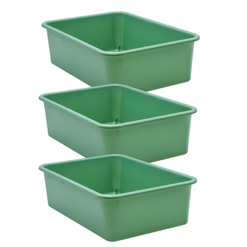 TEACHER CREATED RESOURCES - Eucalyptus Green Large Plastic Storage Bin, Pack of 3