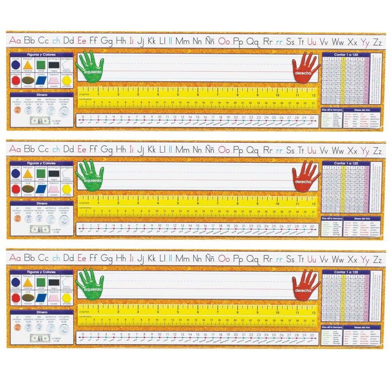 NORTH STAR TEACHER RESOURCES - Traditional Manuscript Spanish Desk Plates, 19" x 5", 36 Per Pack, 3 Packs