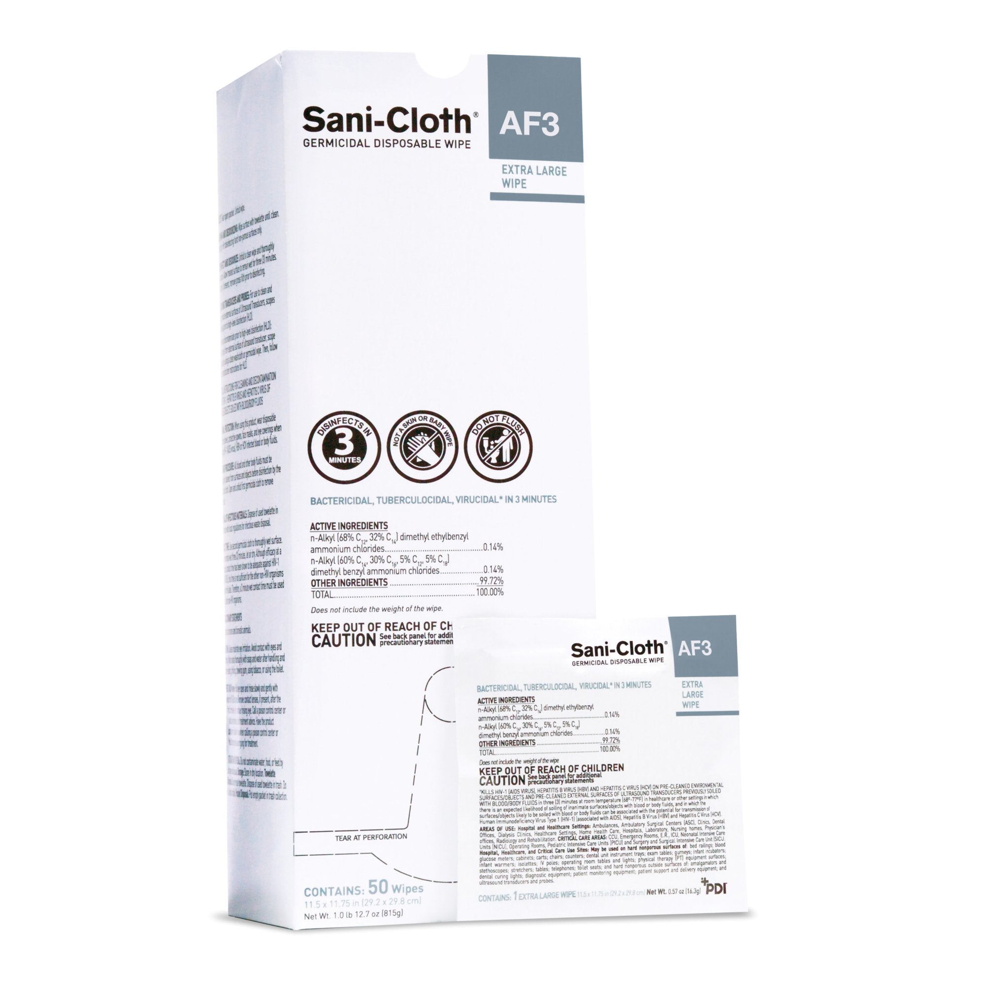 Professional Disposables - Sani-Cloth® AF3 Surface Disinfectant Cleaner Premoistened Germicidal Manual Pull Wipe 50 Count Individual Packet Mild Scent NonSterile [50/BX]