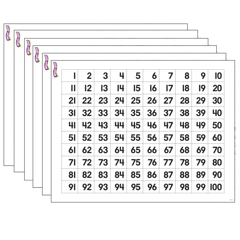 TREND - Numbers 1-100 Wipe-Off® Chart, 17" x 22", Pack of 6
