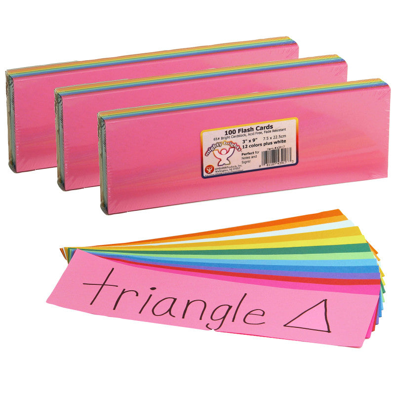 HYGLOSS - Bright Flash Cards, 3" x 9", 100 Per Pack, 3 Packs