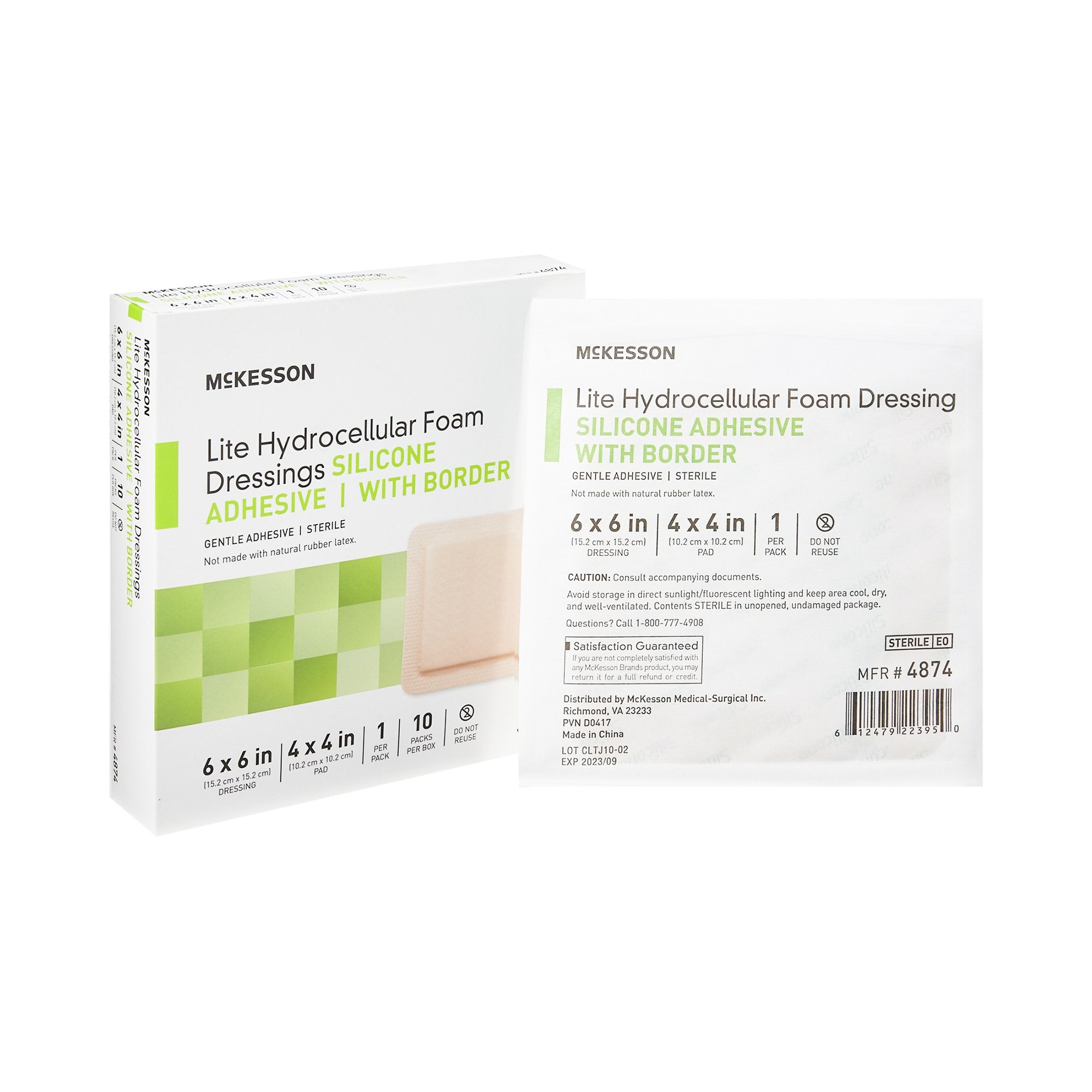 McKesson Brand - Thin Foam Dressing McKesson Lite 6 X 6 Inch With Border Film Backing Silicone Gel Adhesive Square Sterile [10/BX]