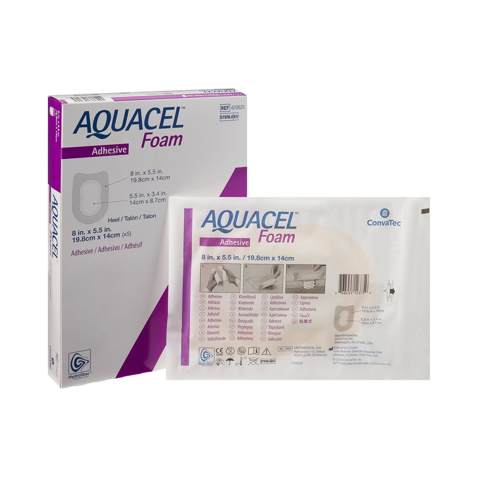 ConvaTec - Foam Dressing Aquacel® 5-1/2 X 8 Inch With Border Waterproof Film Backing Silicone Adhesive Heel Sterile [1/EA]