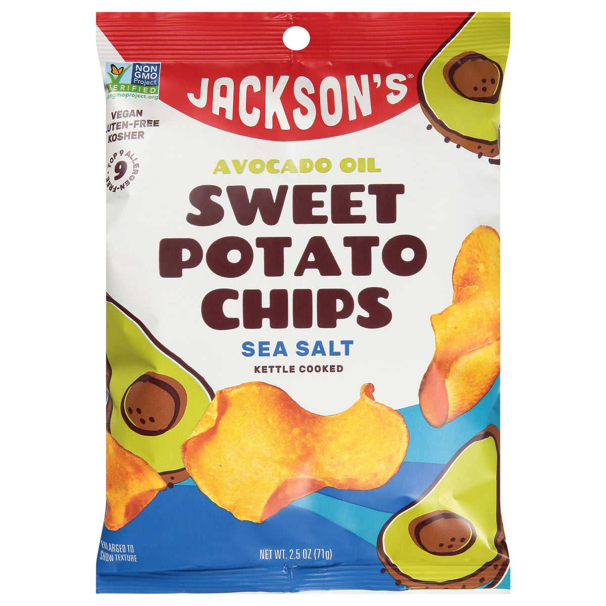 Jackson's Avocado Oil Kettle Cooked Sea Salt Sweet Potato Chips 2.5 oz - Case of 8