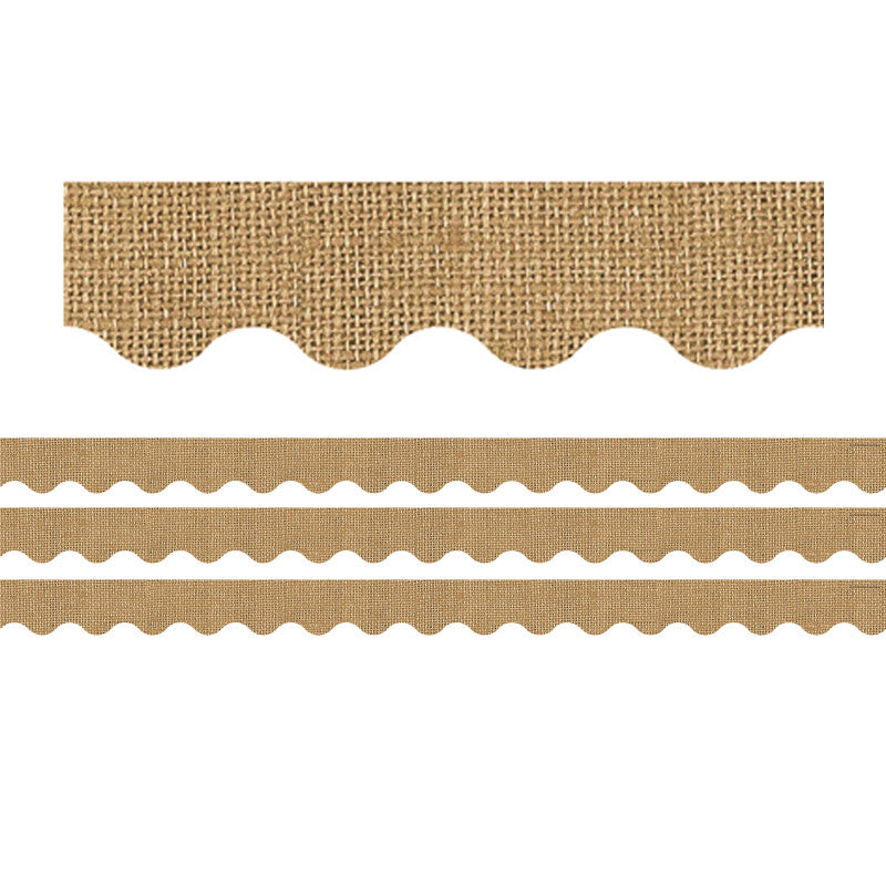 TEACHER CREATED RESOURCES - Burlap Design Scalloped Rolled Border Trim, 50 Feet Per Roll, 3 Rolls