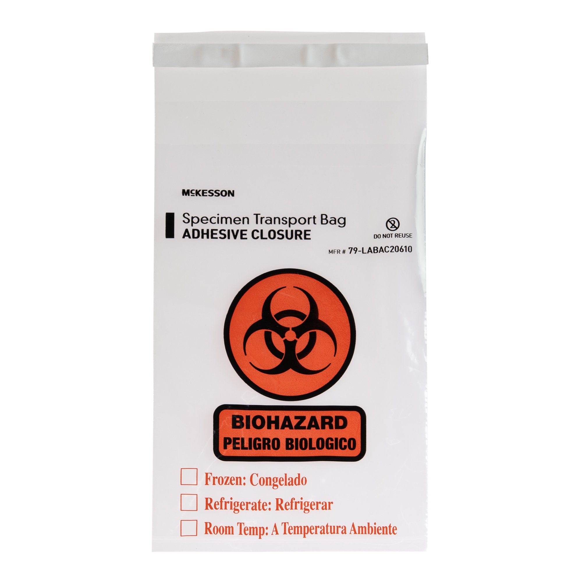 McKesson Brand - Specimen Transport Bag with Document Pouch McKesson 6 X 10 Inch Adhesive Closure Biohazard Symbol / Storage Instructions NonSterile [1/PK]