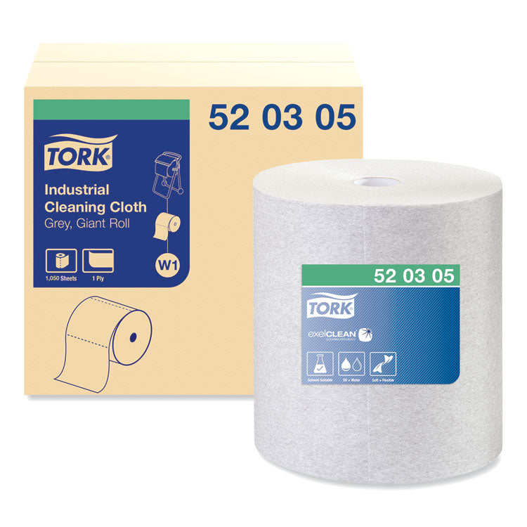 Tork - Industrial Cleaning Cloths, 1-Ply, 12.6 x 13.3, Gray, 1,050 Wipes/Roll