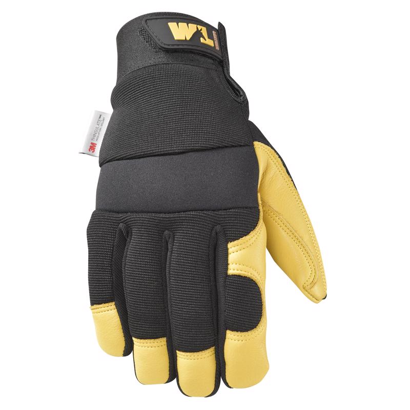 WELLS LAMONT - Wells Lamont Men's Saddletan Grain Winter Work Gloves Black/Yellow L 1 pair