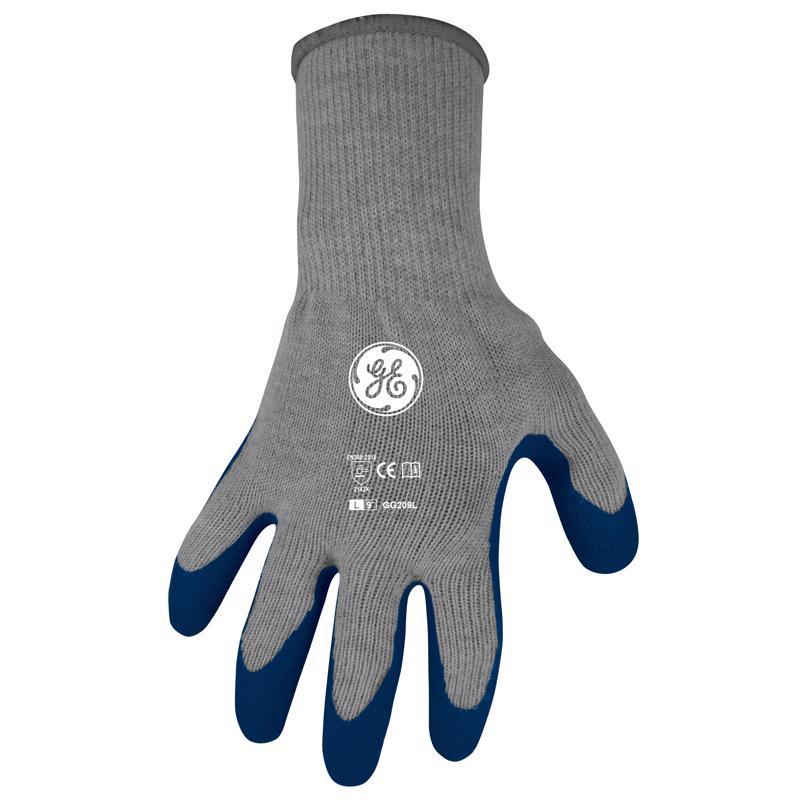 GENERAL ELECTRIC - General Electric Unisex Crinkle Dipped Gloves Blue/Gray L 1 pair