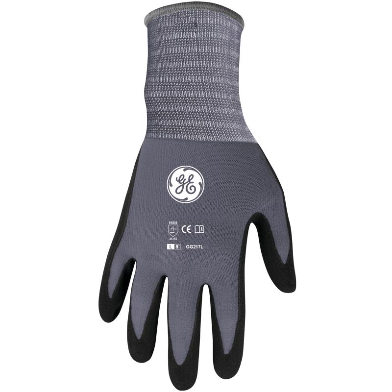 GENERAL ELECTRIC - General Electric Unisex Dipped Gloves Black/Gray L 1 pair