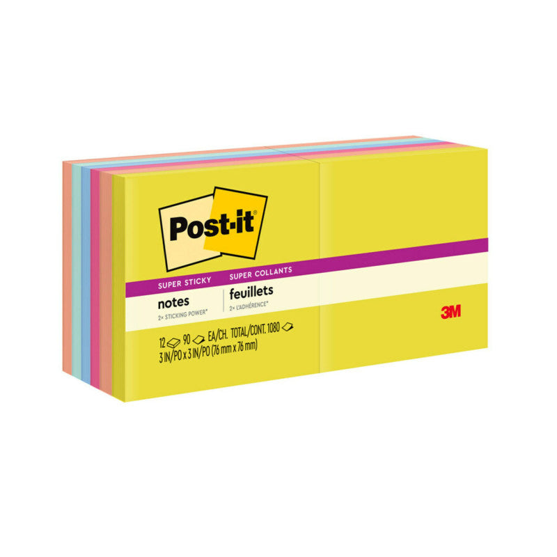 POST-IT - Super Sticky Notes - Summer Joy Collection - 3" x 3" Plain, 12-Pack