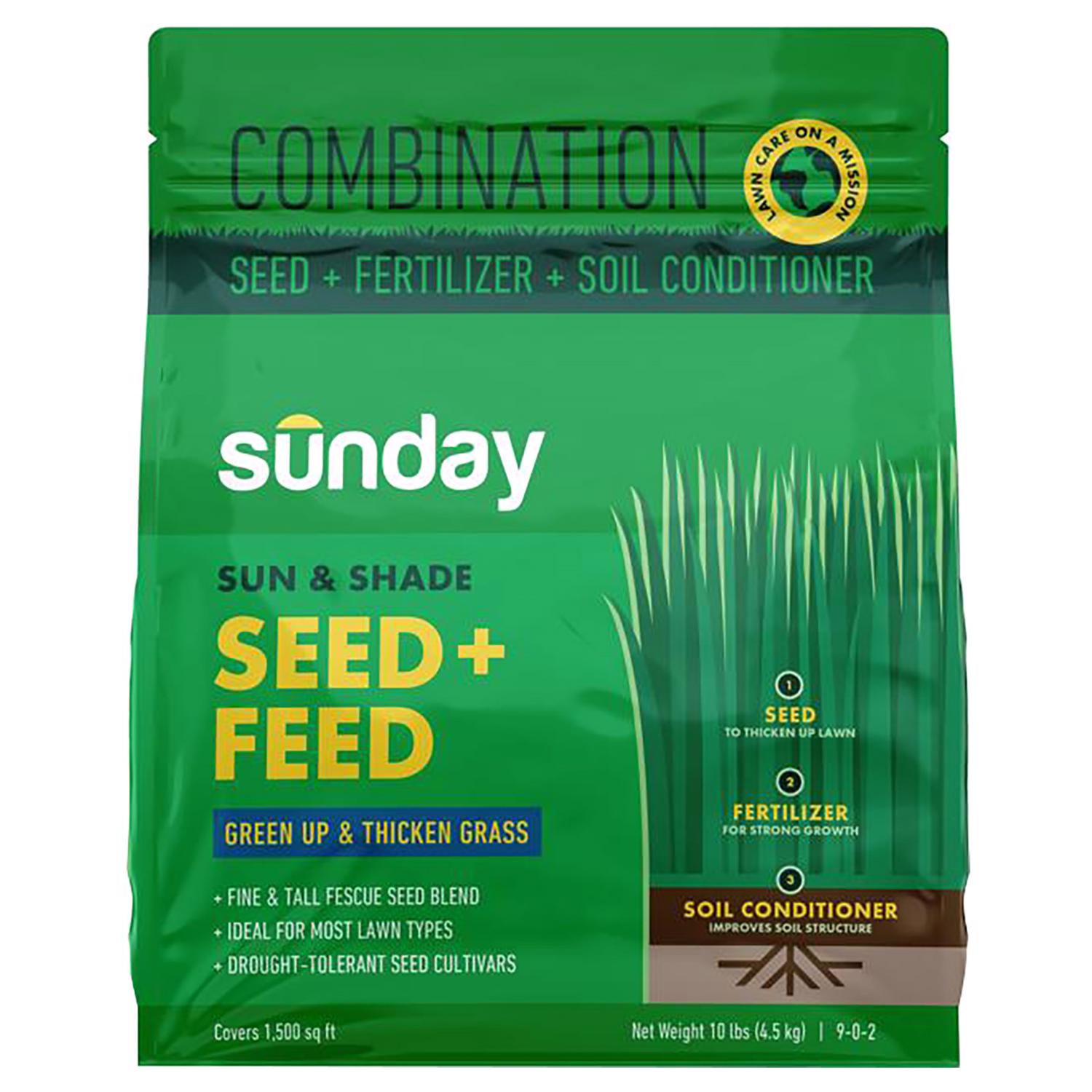 Sunday Tall Fescue Grass Dense Shade/Full Sun Fertilizer/Seed/Soil Improver 10 lb - Case of 2