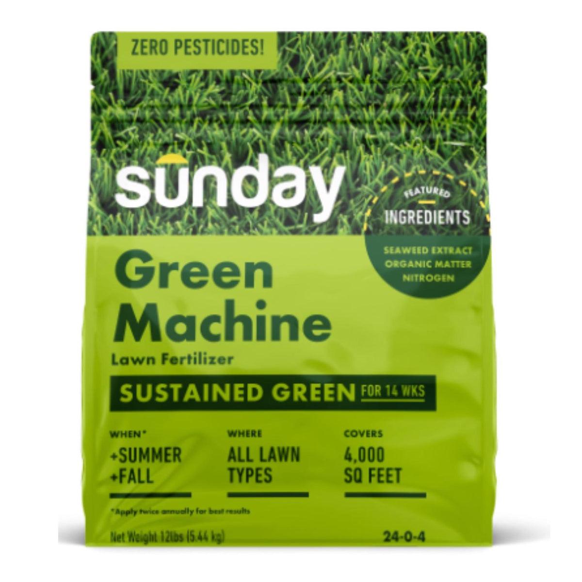 Sunday Green Machine All-Purpose Lawn Fertilizer For All Grasses 4000 sq ft - Case of 2