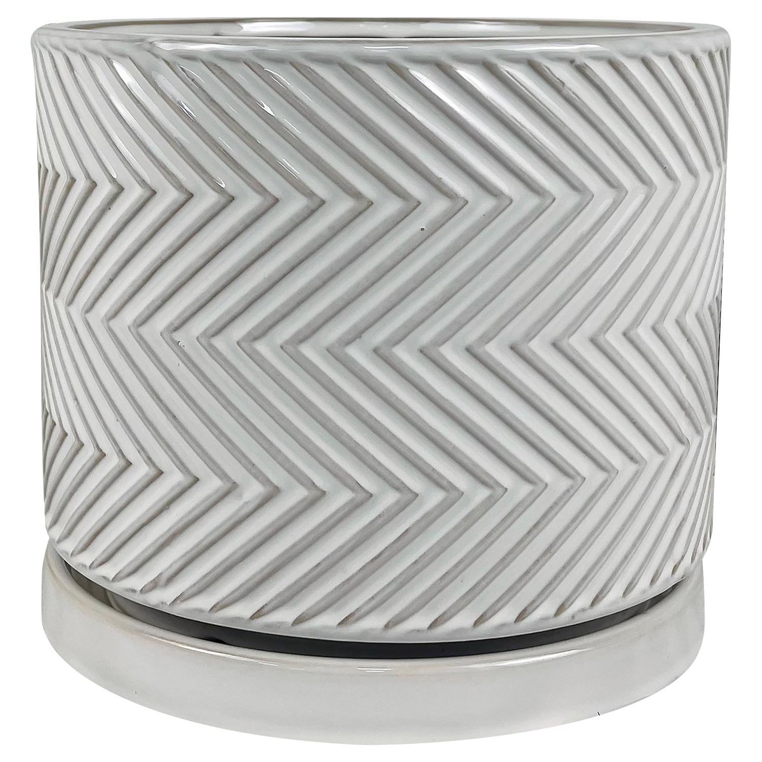 Border Concepts 8 in. D Ceramic Cross Pattern Planter White