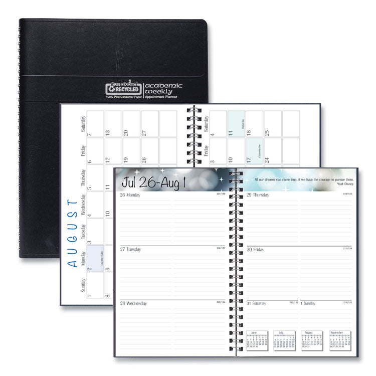 House of Doolittle - Recycled Academic Weekly/Monthly Appointment Planner, 8 x 5, Black Cover, 13-Month (Aug to Aug): 2023 to 2024