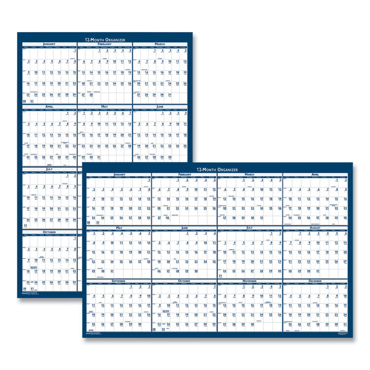 House of Doolittle - Recycled Poster Style Reversible/Erasable Yearly Wall Calendar, 24 x 37, White/Blue/Gray Sheets, 12-Month (Jan to Dec): 2024