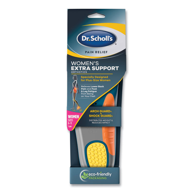Dr. Scholl's - Pain Relief Extra Support Orthotic Insoles, Women Sizes 6 to 11, Gray/Blue/Orange/Yellow, Pair