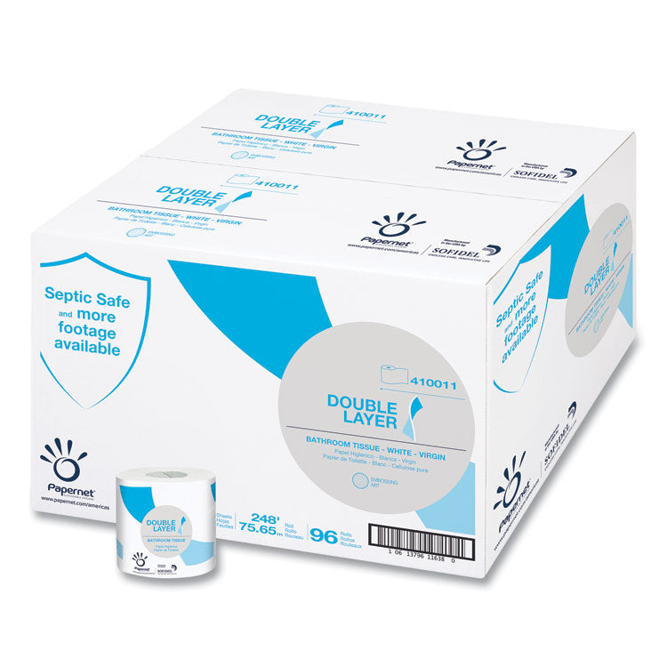 Papernet - Double Layer Toilet Tissue, Septic Safe, 1-Ply, White, Virgin, 850 Sheets/Roll, 96 Rolls/Carton