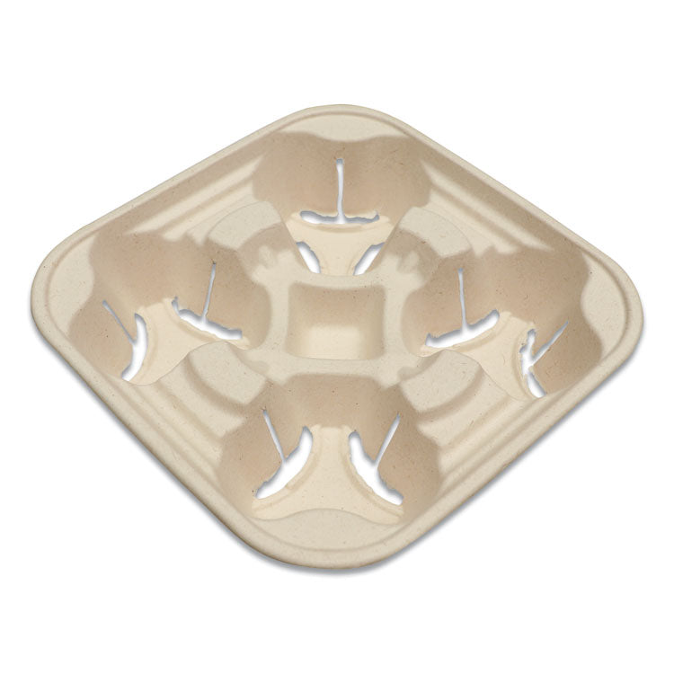 World Centric - Fiber Cup Carriers, 8 oz to 22 oz Cups, Four Cups, Natural, 600/Carton