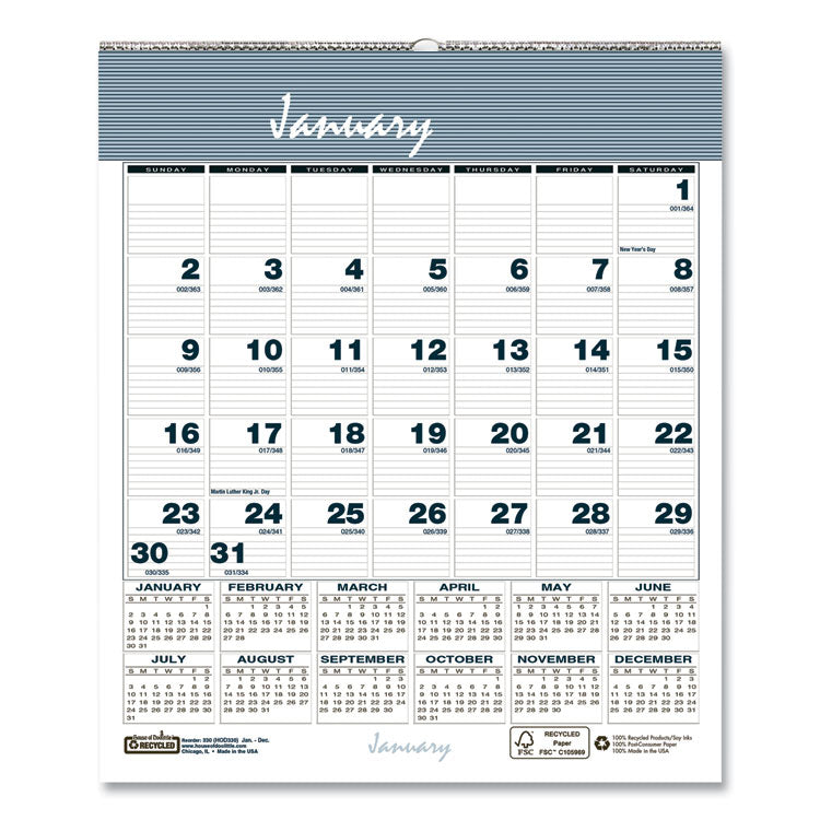 House of Doolittle - Bar Harbor Recycled Wirebound Monthly Wall Calendar, 6 x 7, White/Blue/Gray Sheets, 12-Month (Jan-Dec): 2024