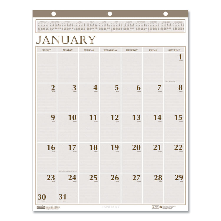 House of Doolittle - Large Print Recycled Monthly Wall Calendar, 20 x 26, Beige Sheets, 12-Month (Jan to Dec): 2024