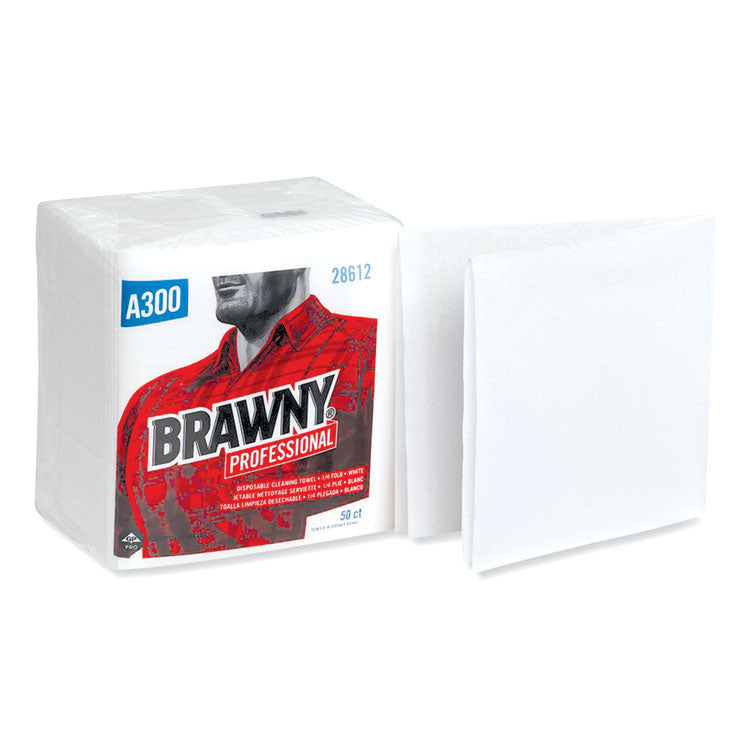 Brawny Professional - Professional Cleaning Towels, 1-Ply, 12 x 13, White, 50/Pack, 12 Packs/Carton