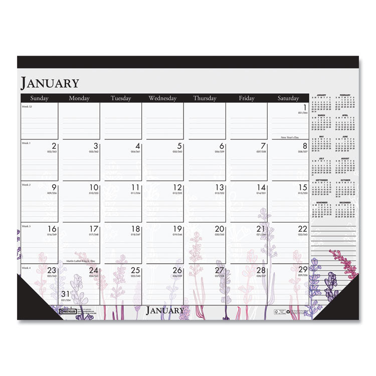House of Doolittle - Recycled Desk Pad Calendar, Wild Flowers Artwork, 18.5 x 13, White Sheets, Black Binding/Corners,12-Month (Jan-Dec): 2024