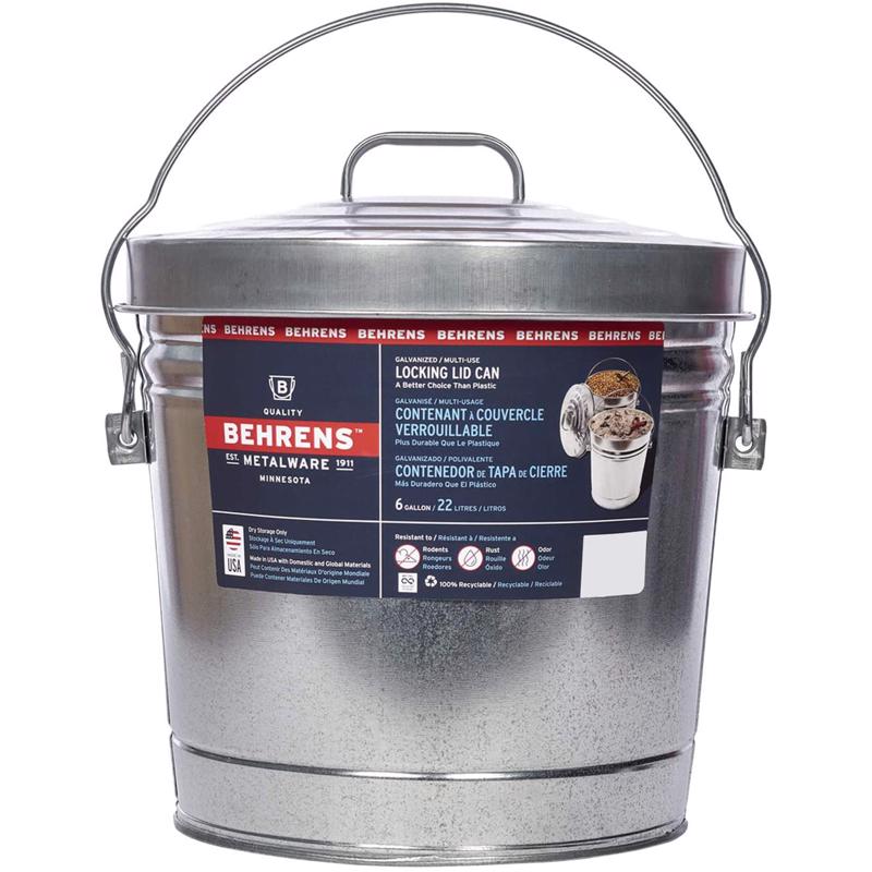 DOVER - Behrens 6 gal Silver Galvanized Steel Garbage Can Lid Included Animal Proof/Animal Resistant - Case of 6 [6106]