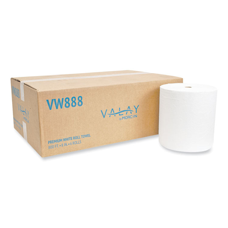 Morcon Tissue - Valay Proprietary Roll Towels, 1-Ply, 8" x 800 ft, White, 6 Rolls/Carton