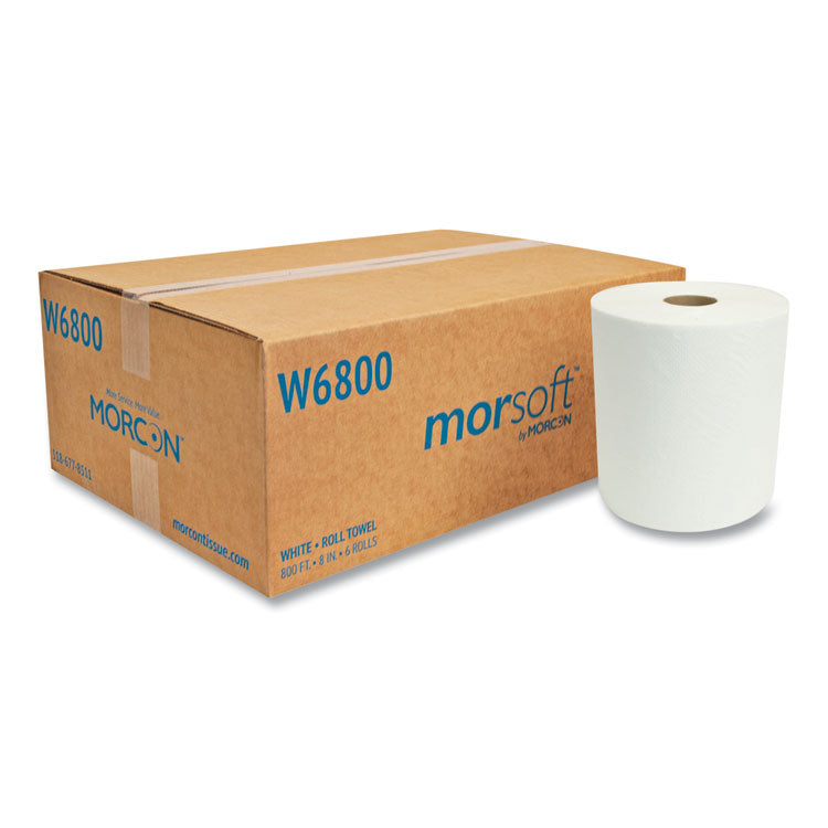 Morcon Tissue - Morsoft Universal Roll Towels, 8" x 800 ft, White, 6 Rolls/Carton