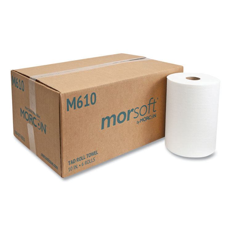 Morcon Tissue - 10 Inch TAD Roll Towels, 1-Ply, 10" x 500 ft, White, 6 Rolls/Carton