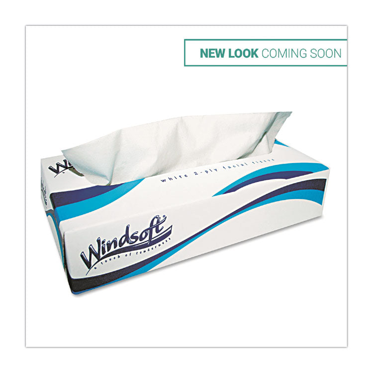 Windsoft - Facial Tissue, 2 Ply, White, Flat Pop-Up Box, 100 Sheets/Box, 30 Boxes/Carton