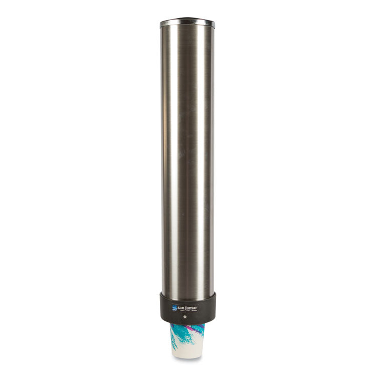 San Jamar - Large Water Cup Dispenser with Removable Cap, For 12 oz to 24 oz Cups, Stainless Steel
