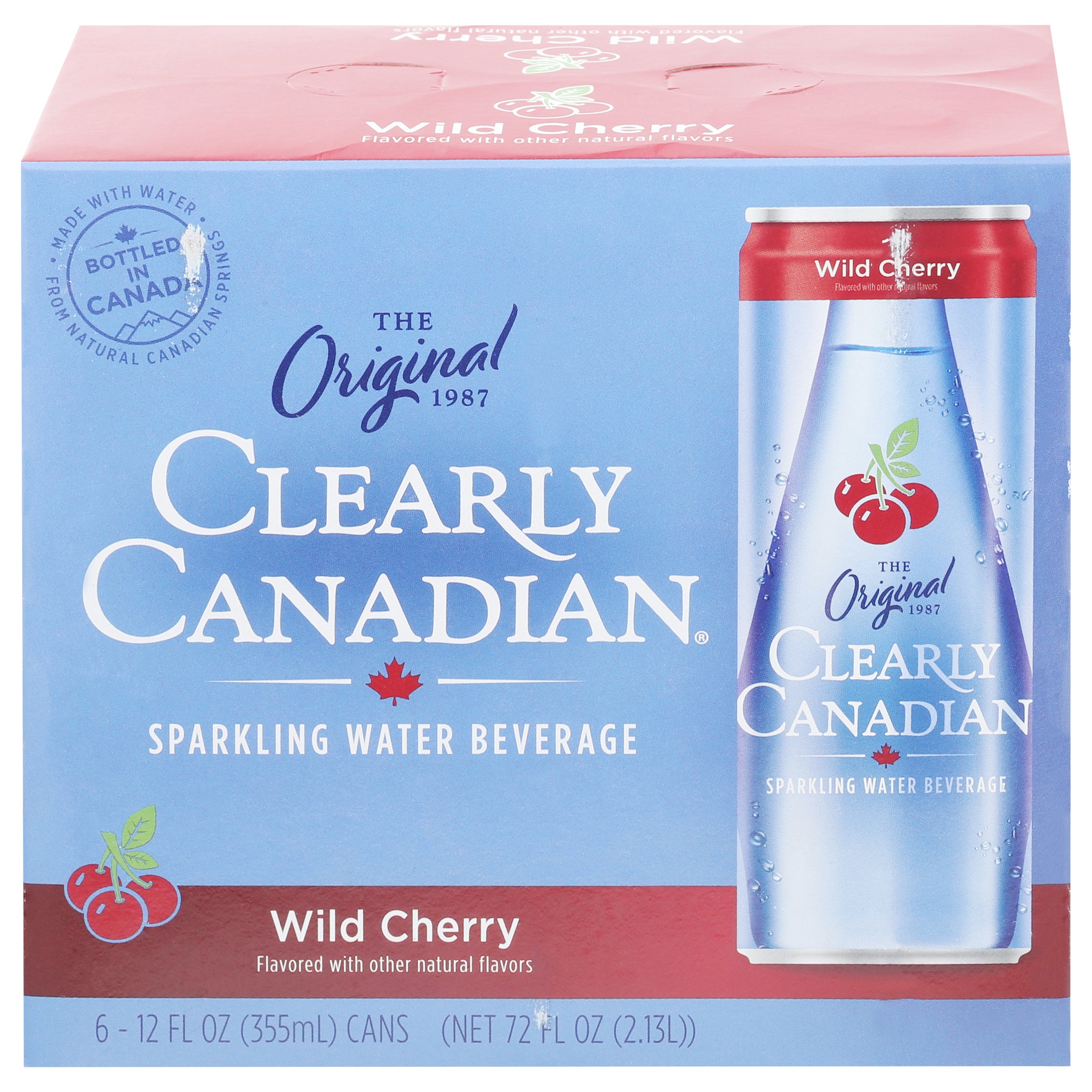 Clearly Canadian Wild Cherry Sparkling Water Beverage 6 - 12 fl oz Cans - Case of 4