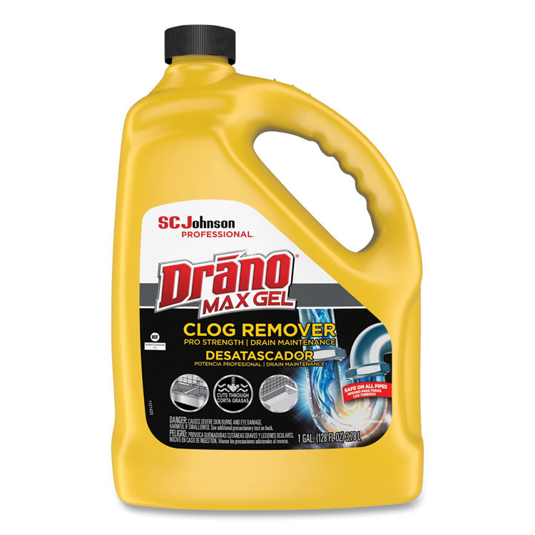 Drano - Max Gel Clog Remover, Bleach Scent, 128 oz Bottle, 4/Carton