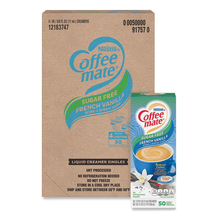 Coffee mate - Liquid Coffee Creamer, Sugar Free French Vanilla, 0.38 oz Mini Cups, 50/Box, 4 Boxes/Carton, 200 Total/Carton
