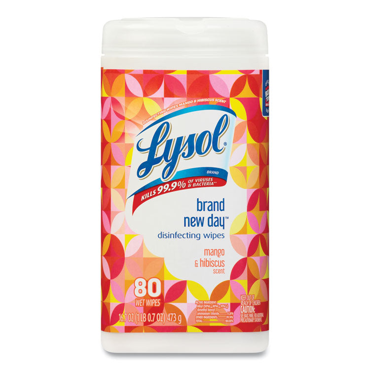 LYSOL Brand - Disinfecting Wipes, 7 x 7.25, Mango and Hibiscus, 80 Wipes/Canister, 6 Canisters/Carton