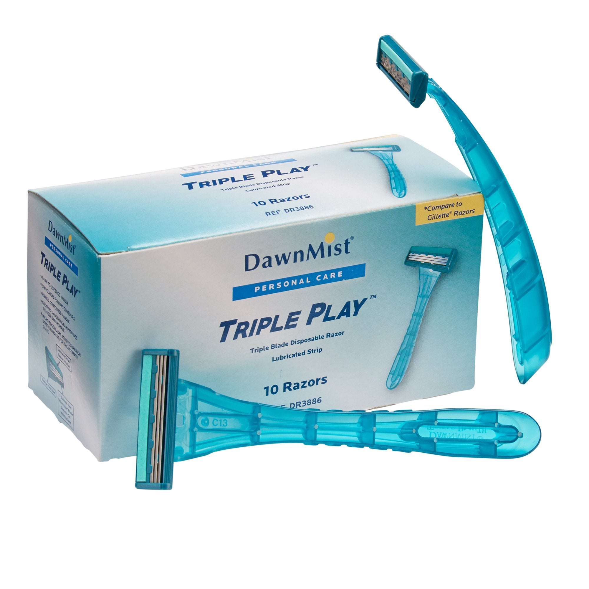 Donovan Industries - Personal Razor with Lubricating Strip DawnMist® Triple Play™ Single Edge Triple Blade NonSterile Disposable [10/BX]