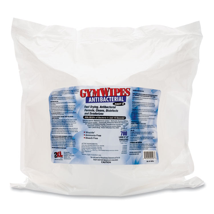 2XL - Antibacterial Gym Wipes Refill, 6 x 8, 700 Wipes/Pack, 4 Packs/Carton