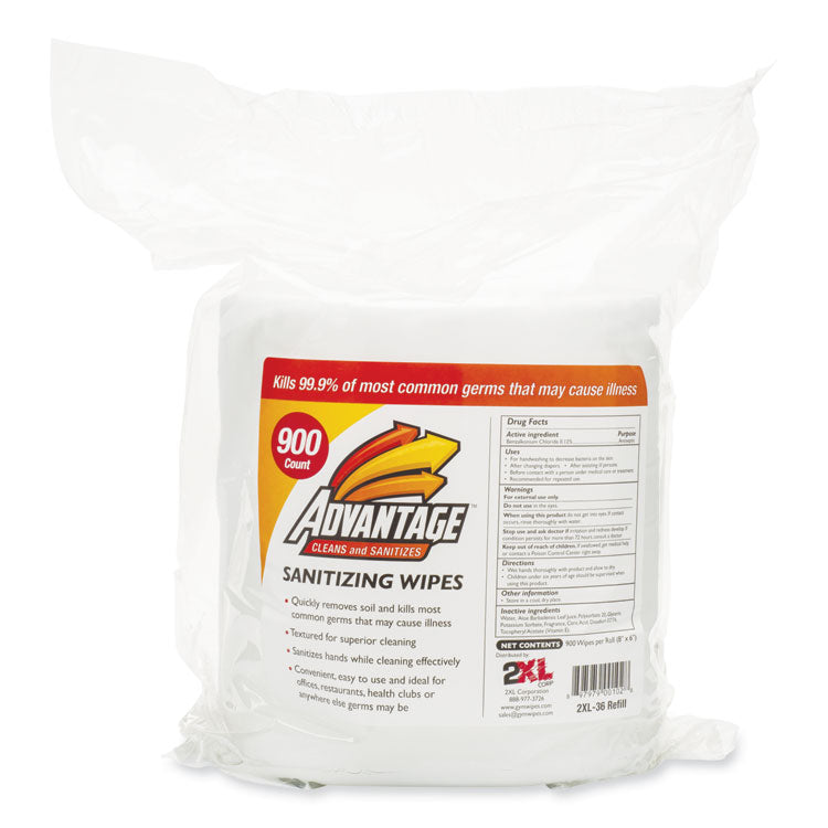 2XL - Gym Wipes Advantage, 6 x 8, White, Unscented, 900/Roll, 4 Rolls/Carton