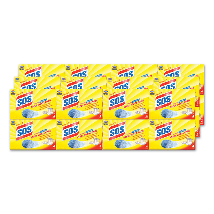 S.O.S. - Steel Wool Soap Pad, Steel, 4/Box, 24 Boxes/Carton