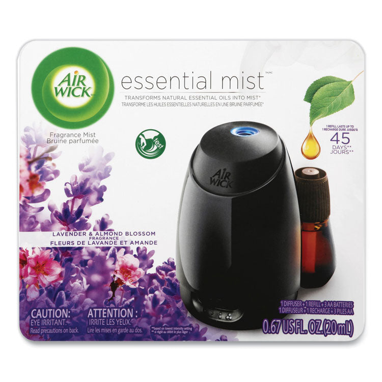 Air Wick - Essential Mist Starter Kit, Lavender and Almond Blossom, 0.67 oz Bottle, 4/Carton