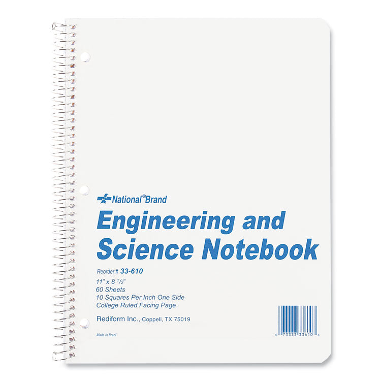 National - Engineering and Science Notebook, Quadrille Rule (10 sq/in), White Cover, (60) 11 x 8.5 Sheets
