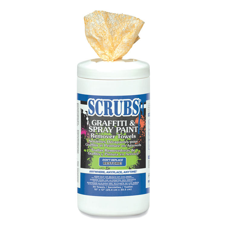 SCRUBS - Graffiti and Paint Remover Towels, 10 x 12,  Orange on White, 30/Canister, 6 Canisters/Carton